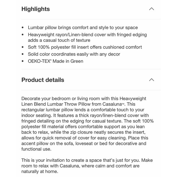 Lumbar Heavyweight Linen Blend Throw Pillow Natural - Casaluna NEW - Picture 10 of 10